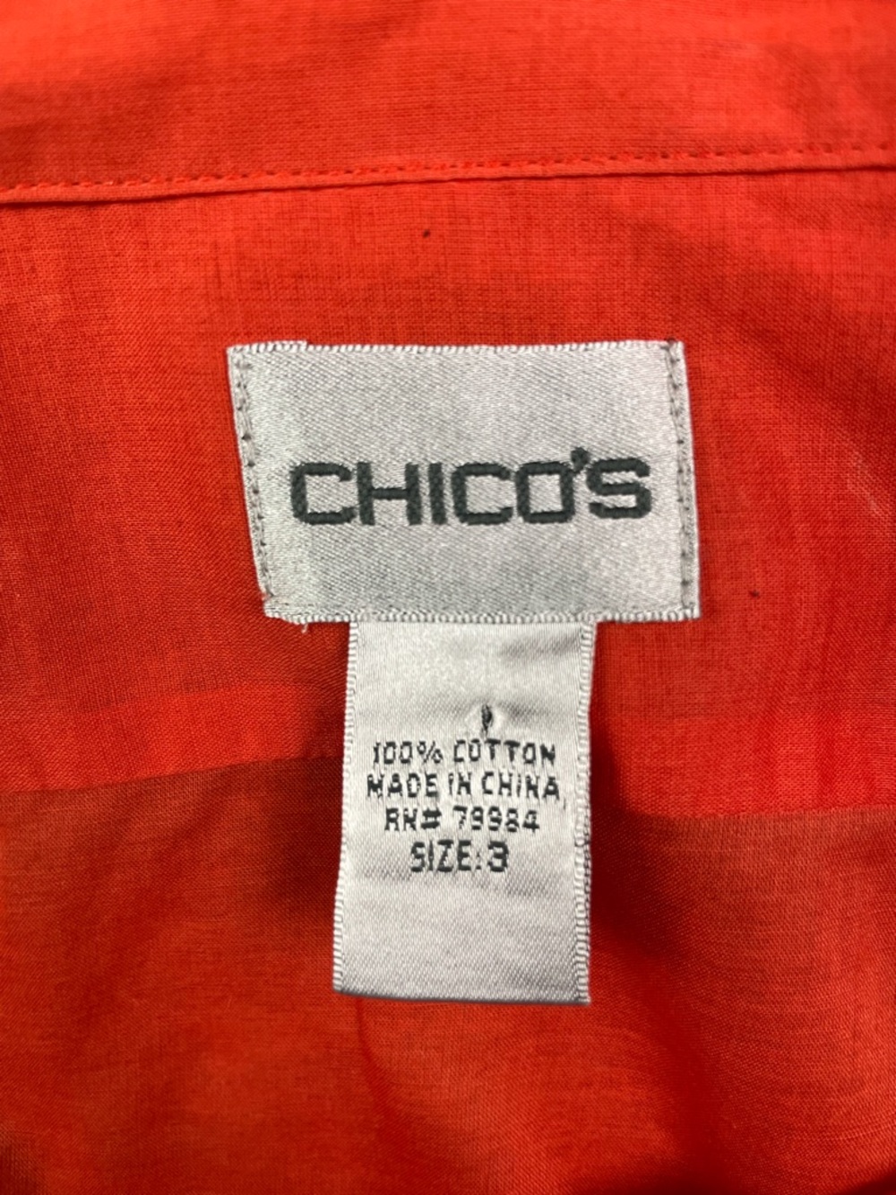 Chico's Button Up Lightweight Orange 100% Cotton 3/4 Sleeve/Roll up sleeve - Picture 3 of 9